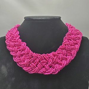 Signature HOT PINK braided seed bead Bohemian choker necklace